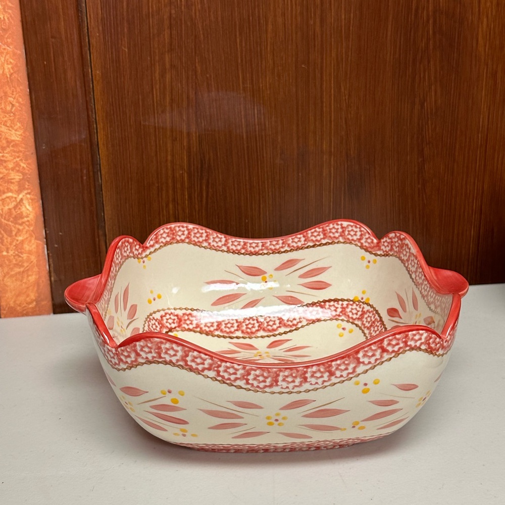 Old World Cranberry by TEMP-TATIONS Floral Ceramic Serving Bowl - Red - Picture 9 of 10
